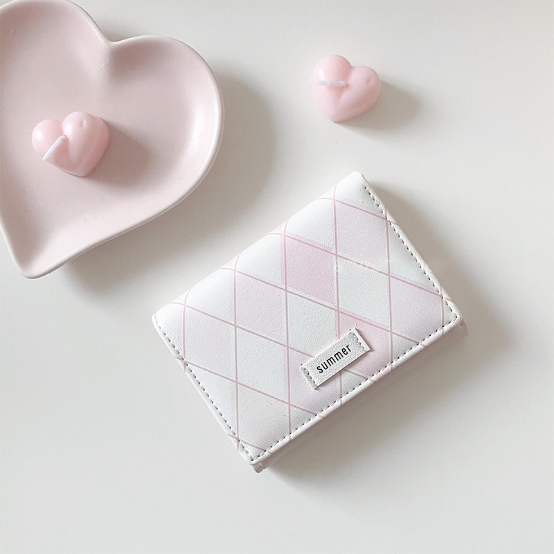 Ví Đựng Thẻ Nhiều Ngăn Họa Tiết Sọc Caro Màu Xanh Dương Muối Biển Mới Lạ Đơn Giản Dành Cho Học Sinh