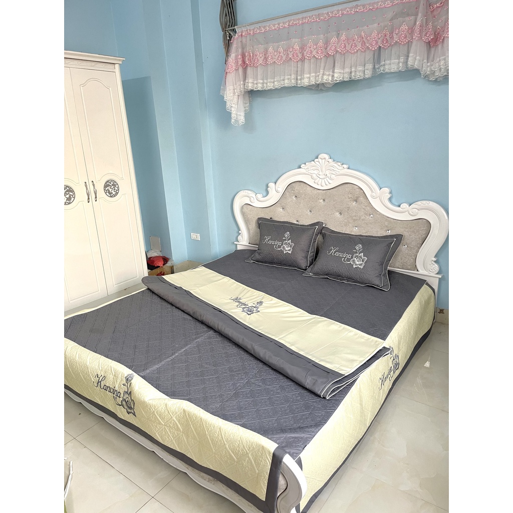 Bộ Ga Gối 3 Món Satin Cao Cấp Trần Bông HANVIA Gồm 1 Ga Phủ 2 Vỏ Gối Nằm