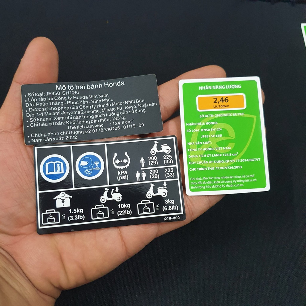 Tem Thông Số Honda SH 125, 150 Tem 3 Lớp Như Zin