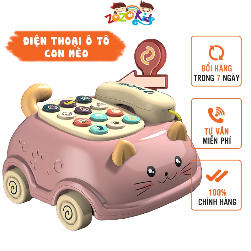 Đồ chơi điện thoại mô hình ô tô mèo con ZoZoKids giúp bé nhận diện các chức năng điện thoại và trạng thái thời tiết
