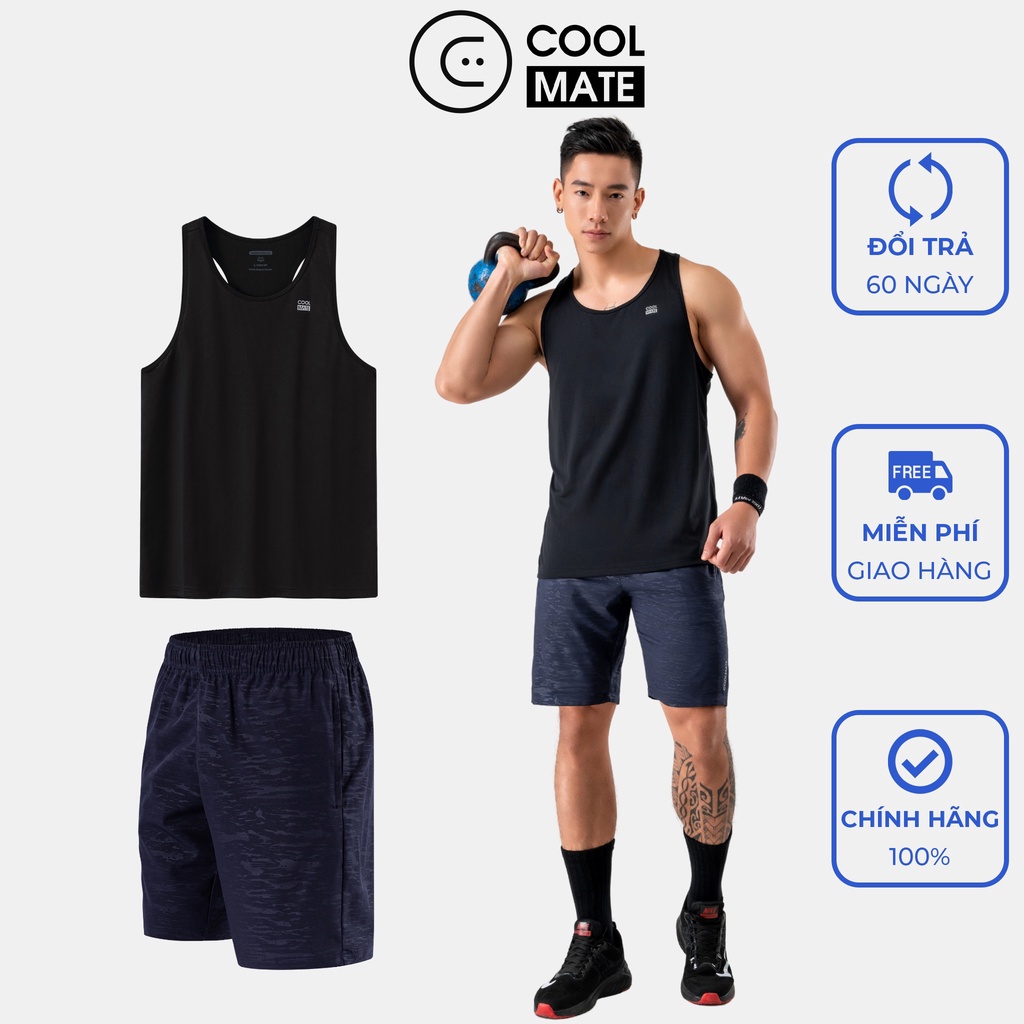 Men's sport box - Set Đồ Bộ Thể Thao áo Tank Top V2 đen và quần Ultra Pro tím than - thương hiệu Coolmate