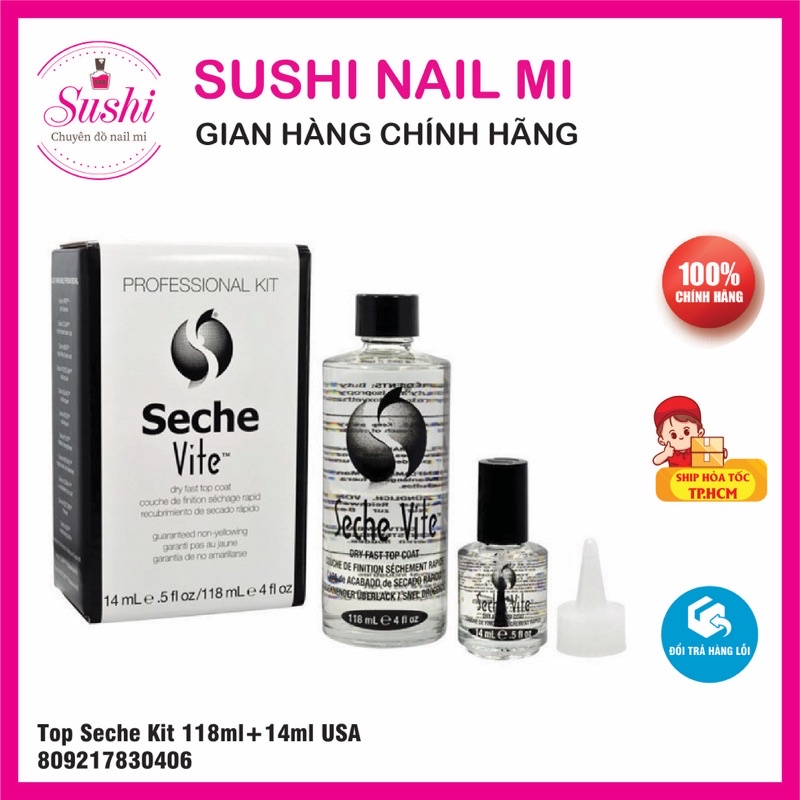 Top Seche 118ml + 14ml nhập khẩu từ Mỹ chính hãng - Top bóng nhanh khô nhất Thế giới cho sơn thường - Sushi nail mi
