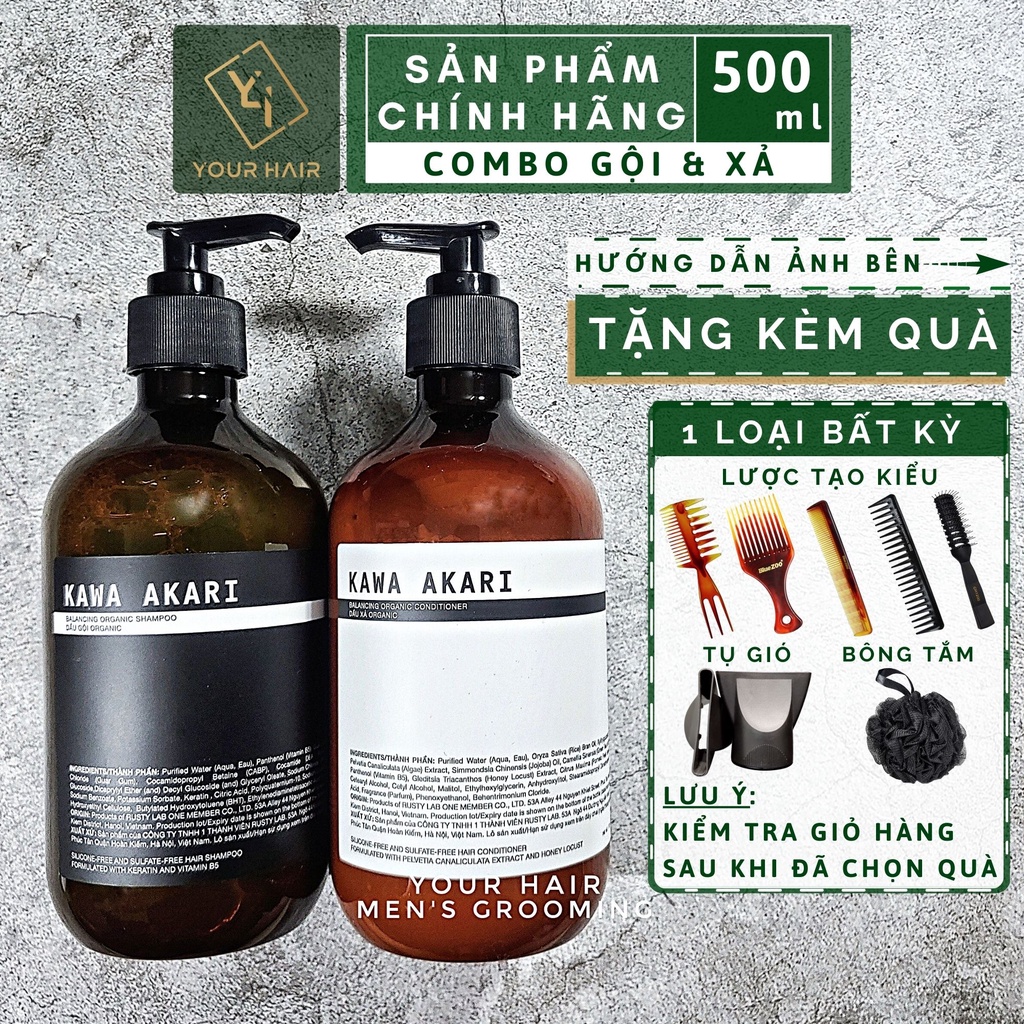 COMBO Nuôi Dưỡng tóc | Gội & Xả  KAWA AKARI SHAMPOO & CONDITIONER - 500ml | Chính hãng Rusty Lab