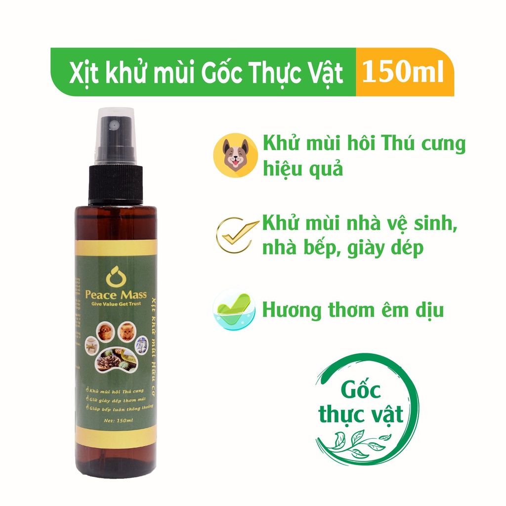 [Khử Mùi Bếp Nấu, Tủ Giầy, Toilet][THUỘC NHÓM SẢN PHẨM LÀNH TÍNH/HỮU CƠ] Xịt Khử Mùi Gốc Thực Vật Peace Mass 150ml