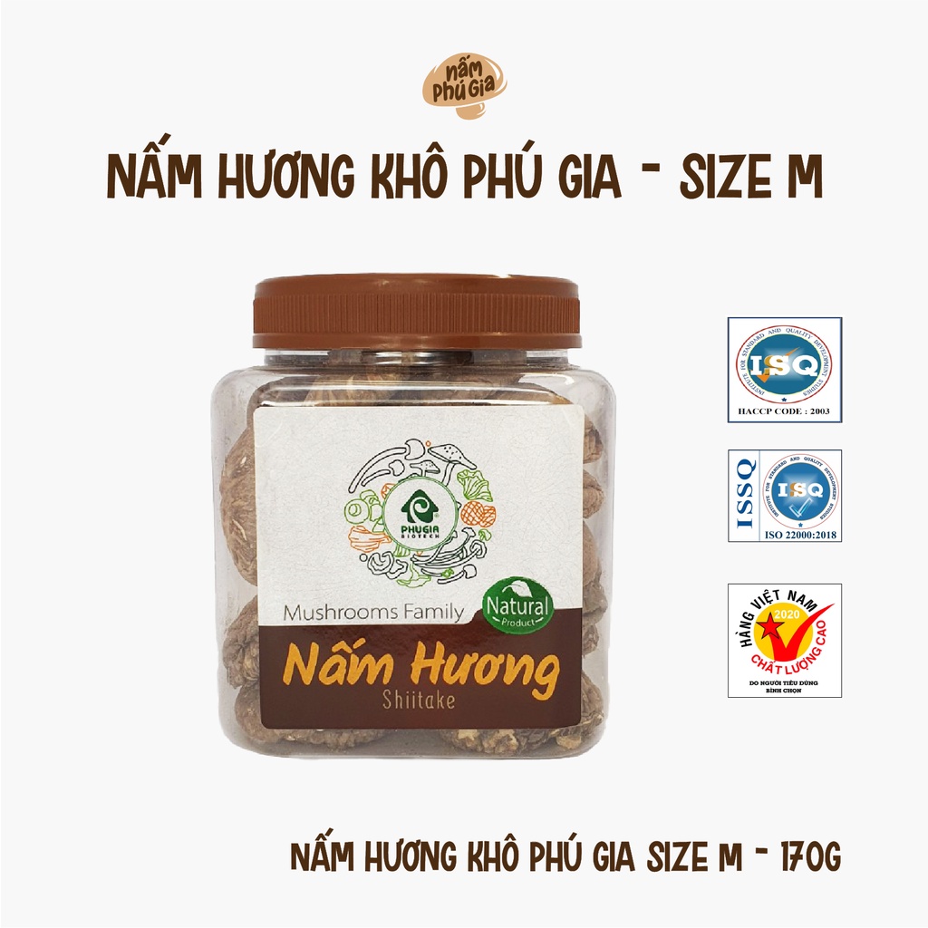 Nấm Hương Khô Size M Cao Cấp Hộp 170g - Nấm Phú Gia