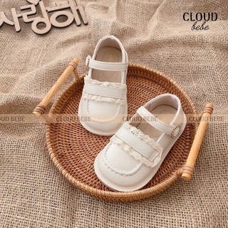 Giày Búp Bê Mary Jane Vintage Đính Đá Viền Ren Da Mềm Phong Cách Hàn Quốc Cho Bé Gái