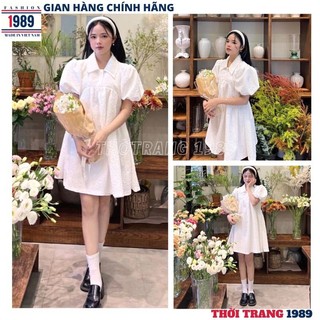Đầm babydoll gấm xốp cổ đức -kiểu dáng hàn quốc ulzzang -váy dự tiệc cực xinh -THỜI TRANG 1989