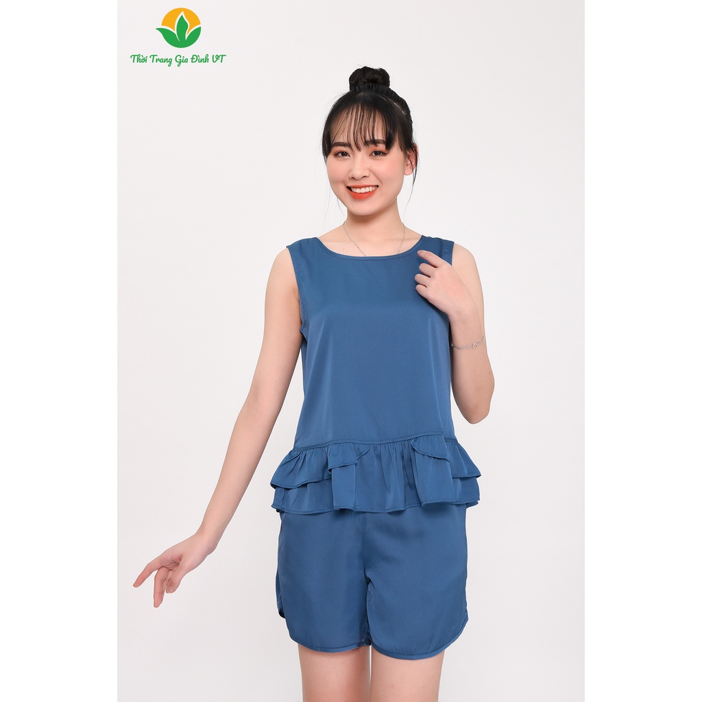 Bộ quần áo nữ mặc nhà mùa hè , quần đùi, áo sát nách chất lụa B42.2302 - thời trang VT