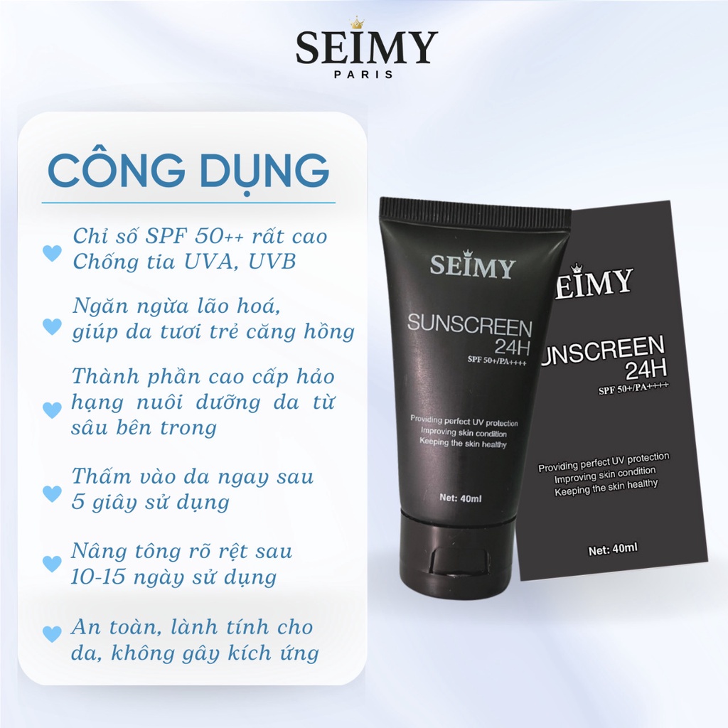 Kem chống nắng dưỡng da dưỡng trắng Seimy - Sunscreen 24h 40ml