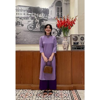 Set Áo Dài Rosemary Lụa Tây Thi Tím Đậm