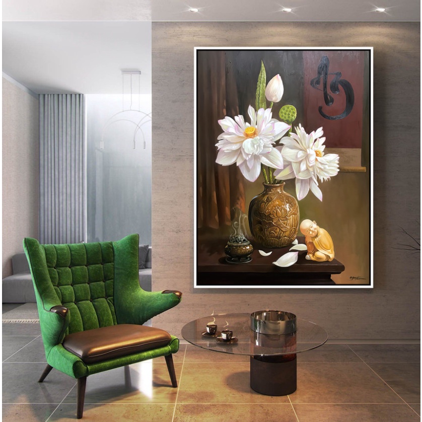 Tranh treo tường hoa sennền cổ , treo phòng khách , phòng thờ,phòng trà,.... mang lại sự tịnh tâm an yên