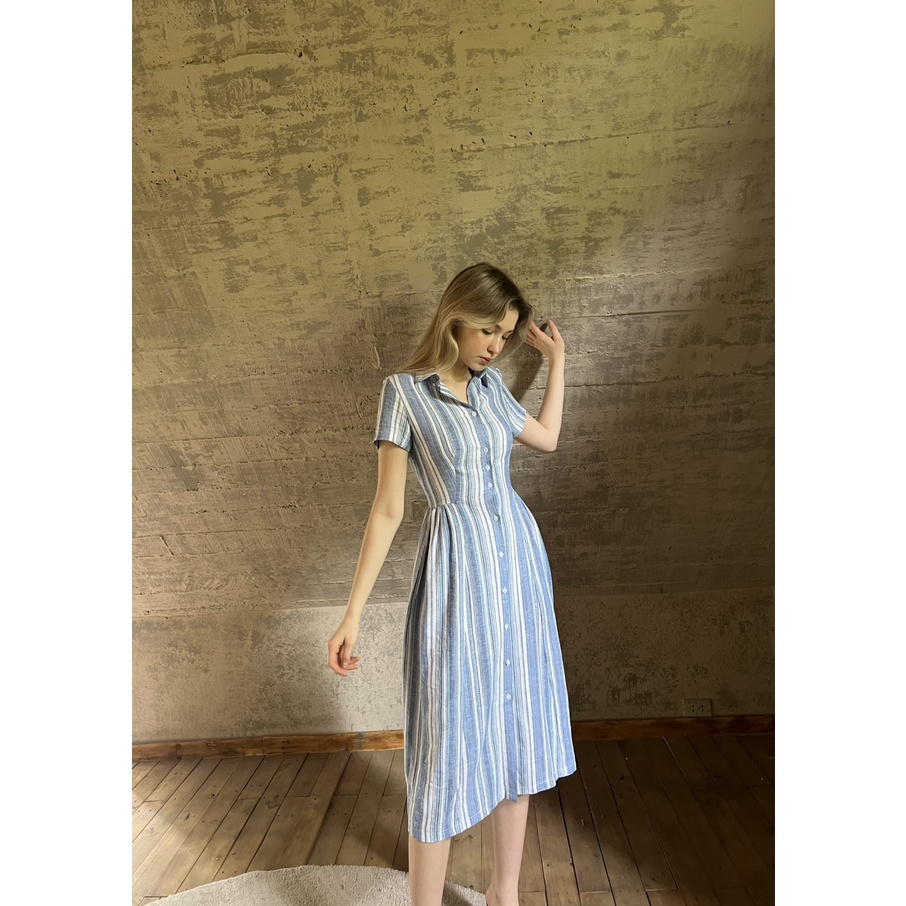 TIFFANY STUDIOS - Đầm Kẻ Sọc Dáng Dài Cổ Sơ Mi - JENIFER DRESS