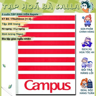 Lốc 5 quyển tập kẻ ngang sinh viên B5 Campus Repete 200 trang