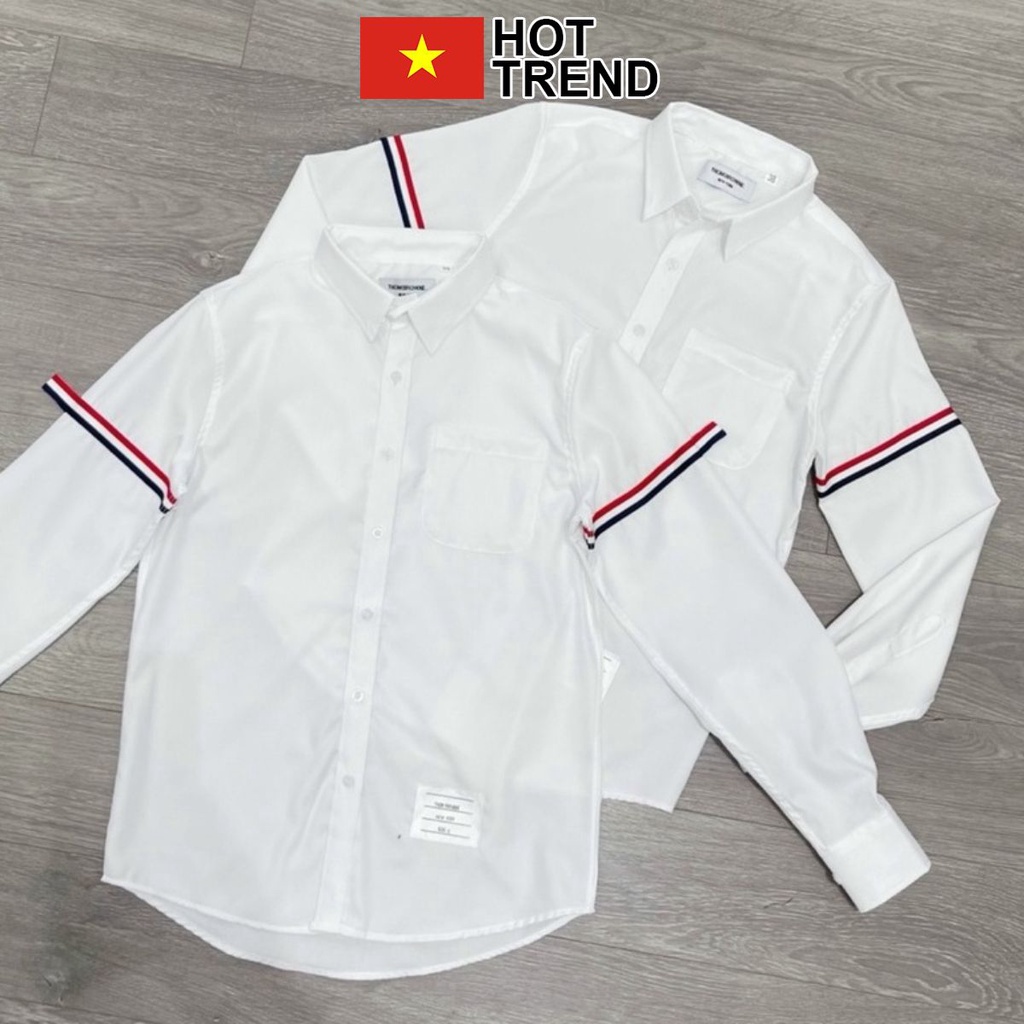 Áo Sơ Mi 2 Tay 2 vạch đỏ HOTTREND - Áo sơ mi trắng nam nữ quốc dân