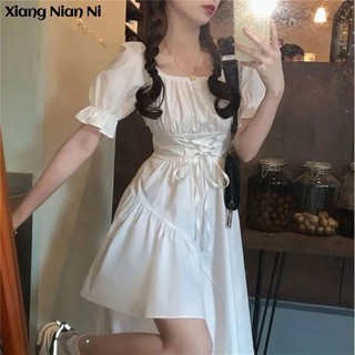 Xiang Nian Ni Đầm Đen Tay Phồng Ôm Dáng Thời Trang Mùa Hè Cho Nữ