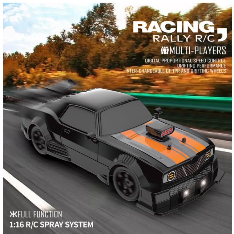 Xe điều khiển RC Drift từ xa Dodge Challenger Đen 1/16 4WD  - đồ chơi tốc độ cao, xe tạo khói