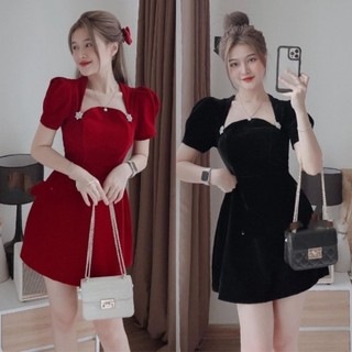 Đầm váy nữ nhung dự tiệc form ngắn xòe sang chảnh với 2 tone màu tôn da dành cho các tình yêu YADO M248