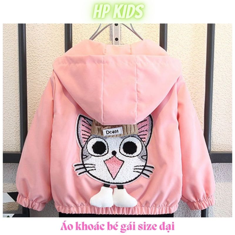 Áo khoác gió cardigan bé gái màu hồng Kitty có nón size đại 2 lớp phong cách hợp thời trang mùa hè xuân 2023, HP0803