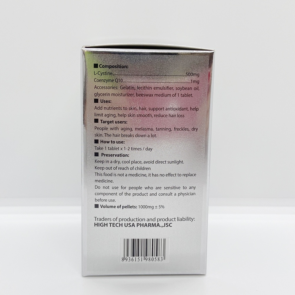Viên uống L CYSTINE USA chống lão hóa da, giảm nám sạm da, tóc chắc khỏe, hạn chế gãy rụng tóc - Chai 60 viên
