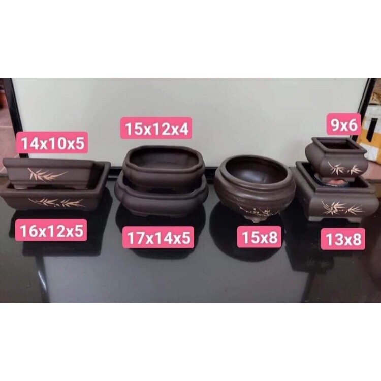 Combo 7 chậu bonsai cây cảnh sen đá mini màu đen SP555