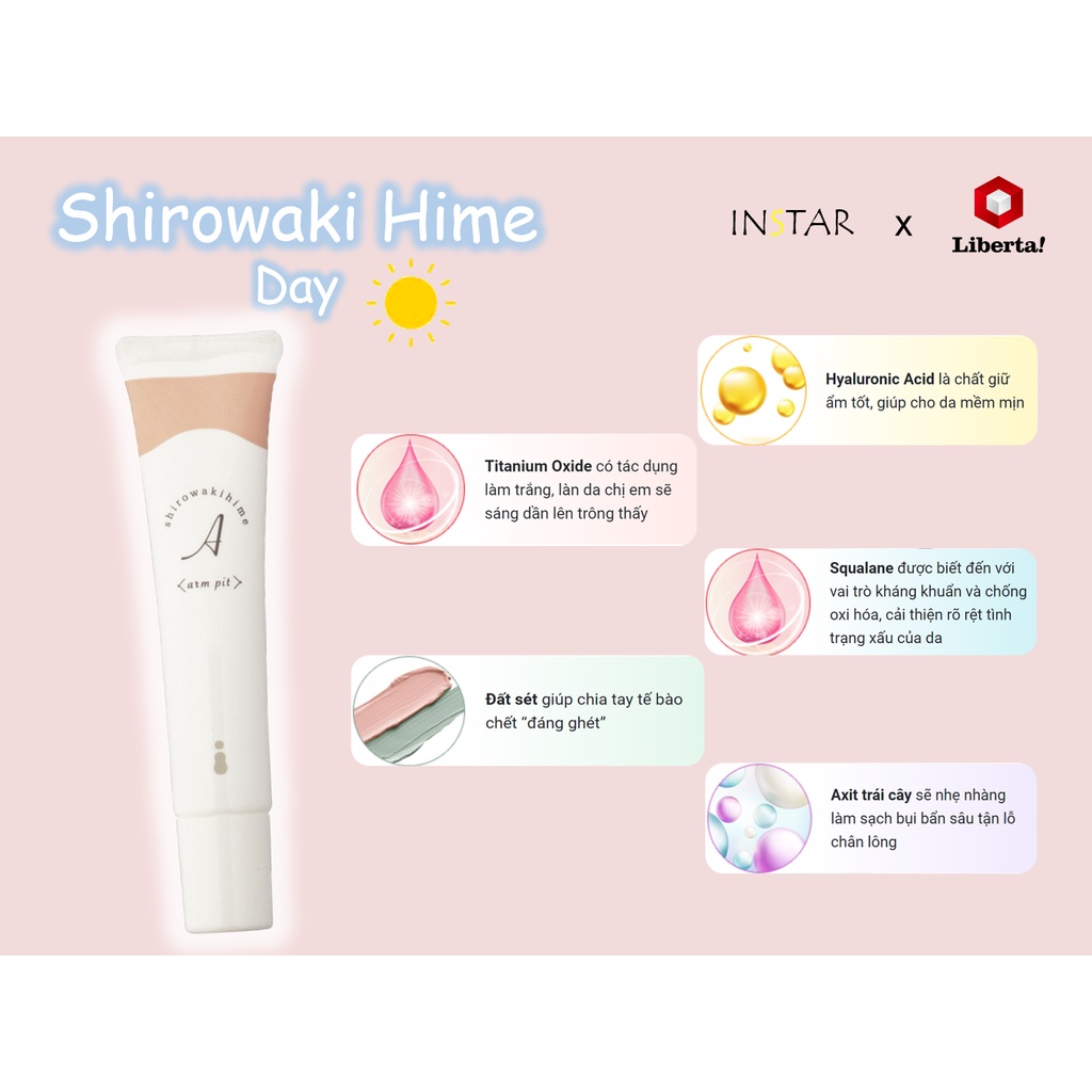 Tẩy tế bào chết, làm sáng da, mờ thâm vùng nách Shirowaki Hime Nhật Bản 18g