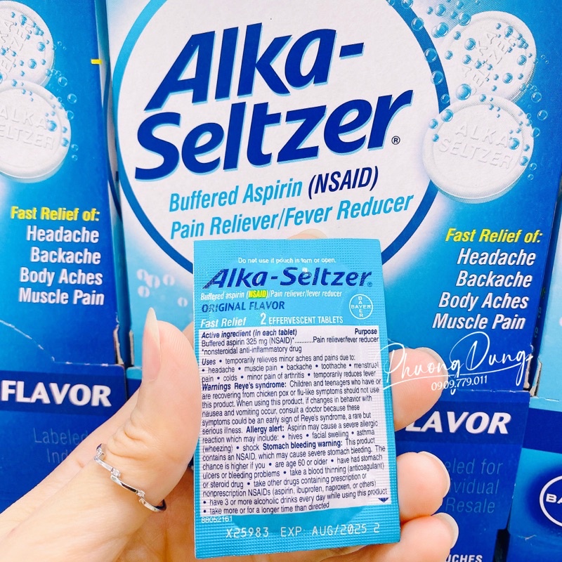 [Combo 5 vỉ] 10 viên sủi Alka seltzer Original Flavor giảm đau hạ sốt nhanh chuẩn Mỹ