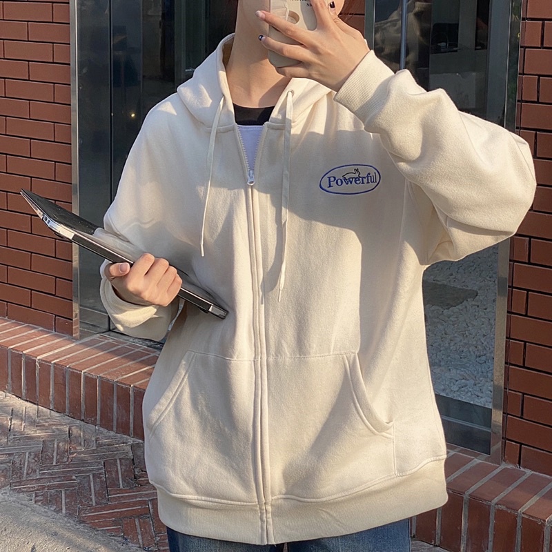 Áo khoác Nỉ Nam/Nữ màu kem NEWRB HOODIE ZIPPER-Beige