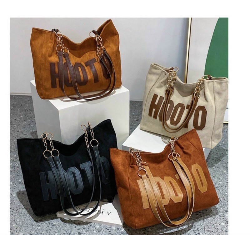 Túi đeo vai da lộn Hooto phong cách Hàn xinh xắn, trẻ trung,Túi Xách Vải Canvas Kích Cỡ Lớn Thời Trang 2023 Dành Cho Nữ