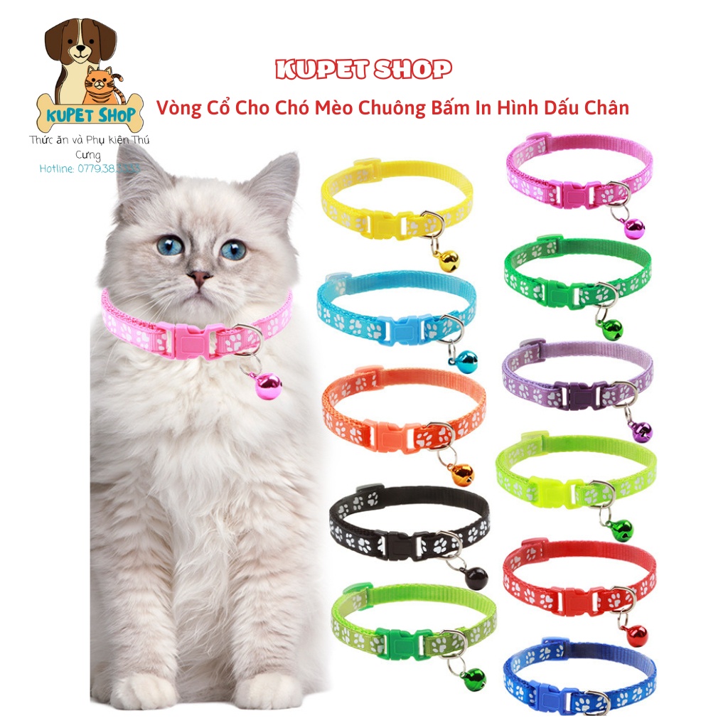 Vòng Cổ Cho Chó Mèo Chuông Bấm In Hình Dấu Chân - KUPETSHOP