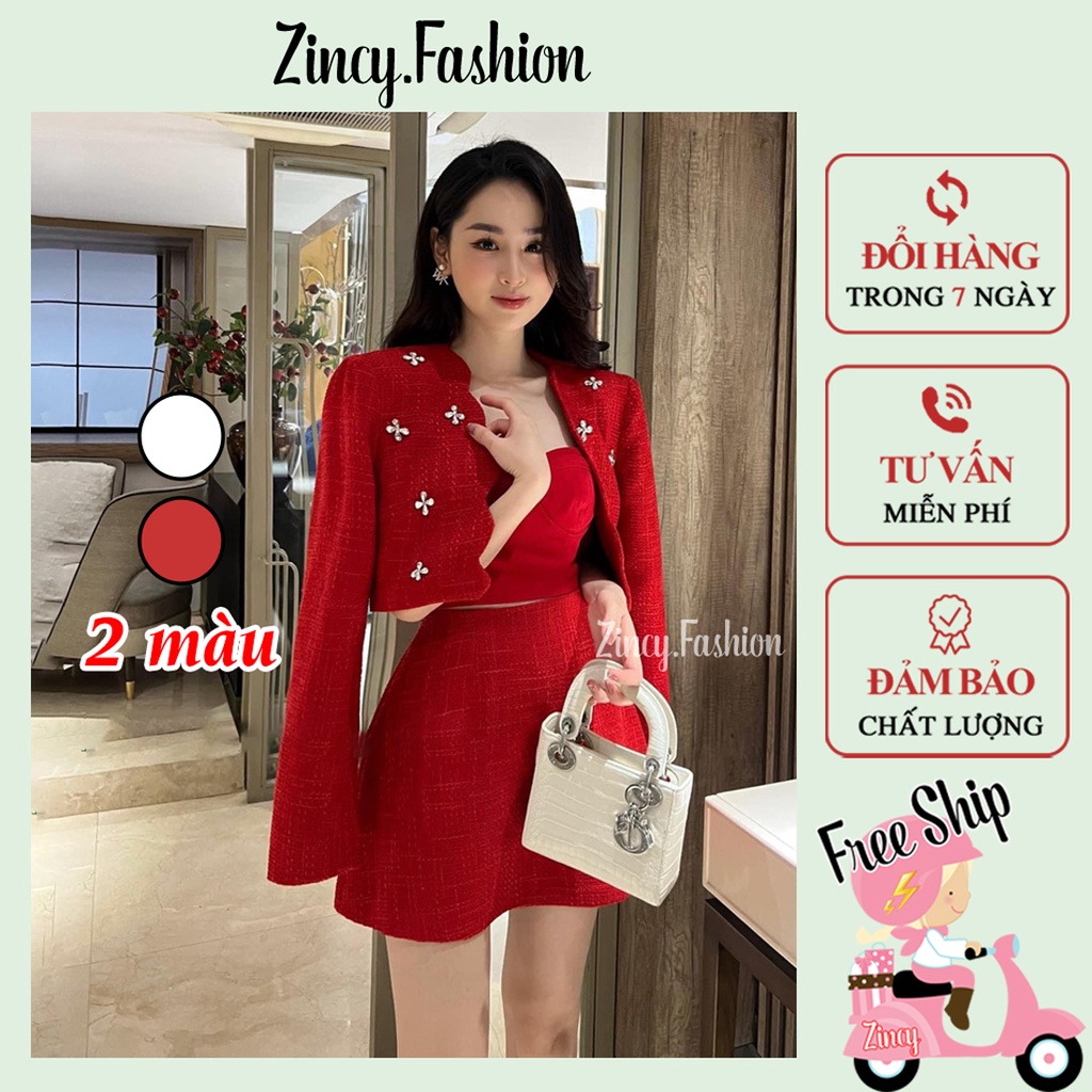 Set áo váy 3 món sang chảnh dự tiệc, áo dây croptop cúp ngực khoác đính đá kèm chân váy chữ A cao cấp S3MV001