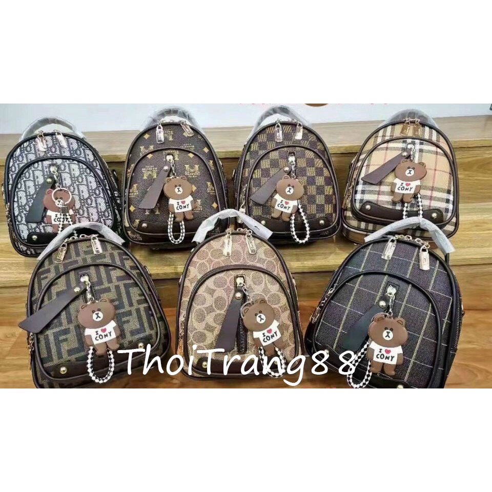 Balo móc gấu hàng Quàng Châu cao cấp da PU đựng vừa sách vở