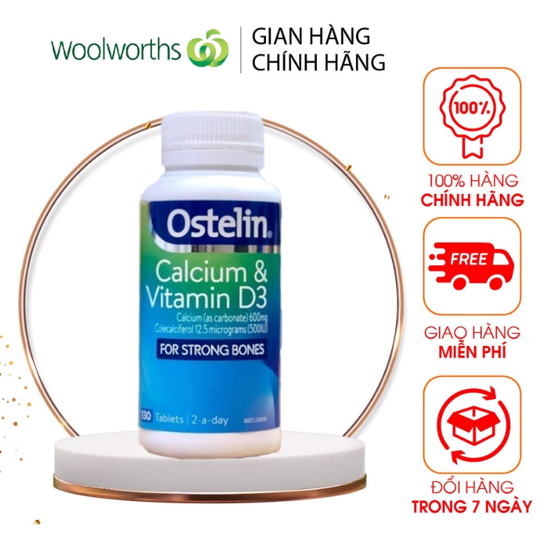 Viên uống bổ sung Canxi và Vitamin D3 cho mẹ bầu Ostelin Calcium & Vitamin D3 130 viên Úc