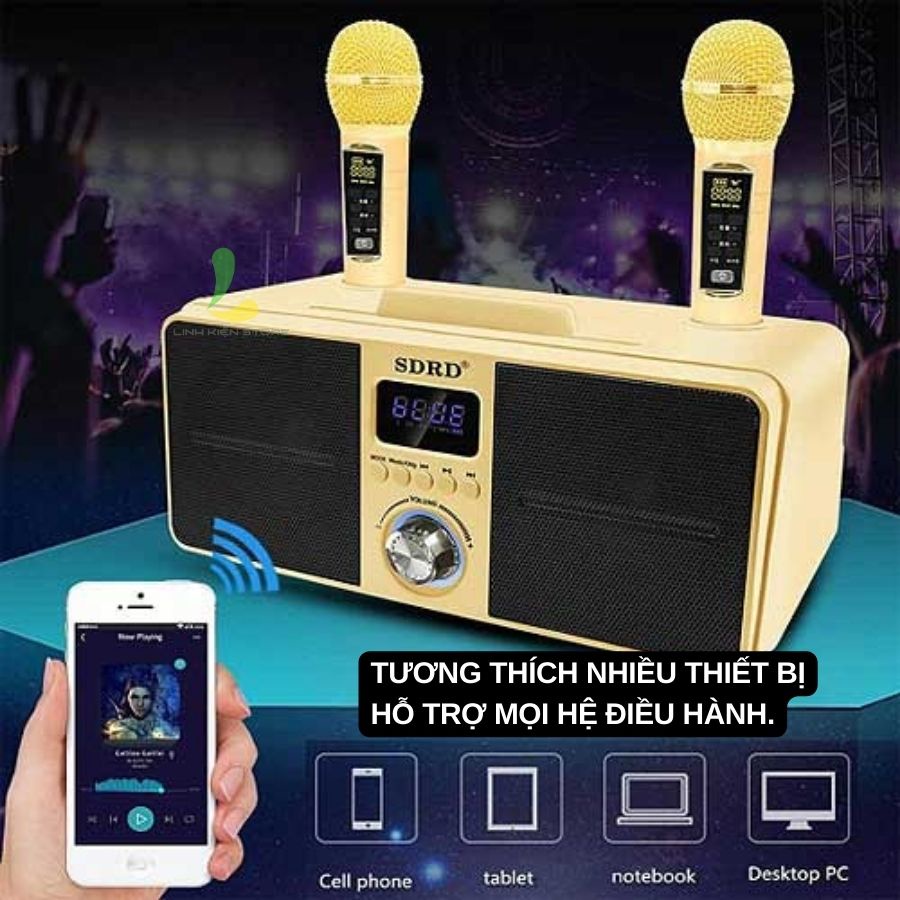 Loa Bluetooth Karaoke HOSAN SD309 làm từ nhựa ABS kèm micro không dây xịn hát karaoke liên tục 5 giờ