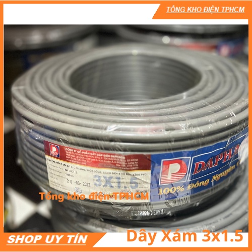 DÂY ĐIỆN 3 Lõi DAPHACO 3X1.5 XÁM TRÒN CUỘN 100M- HÀNG CHÍNH HÃNG