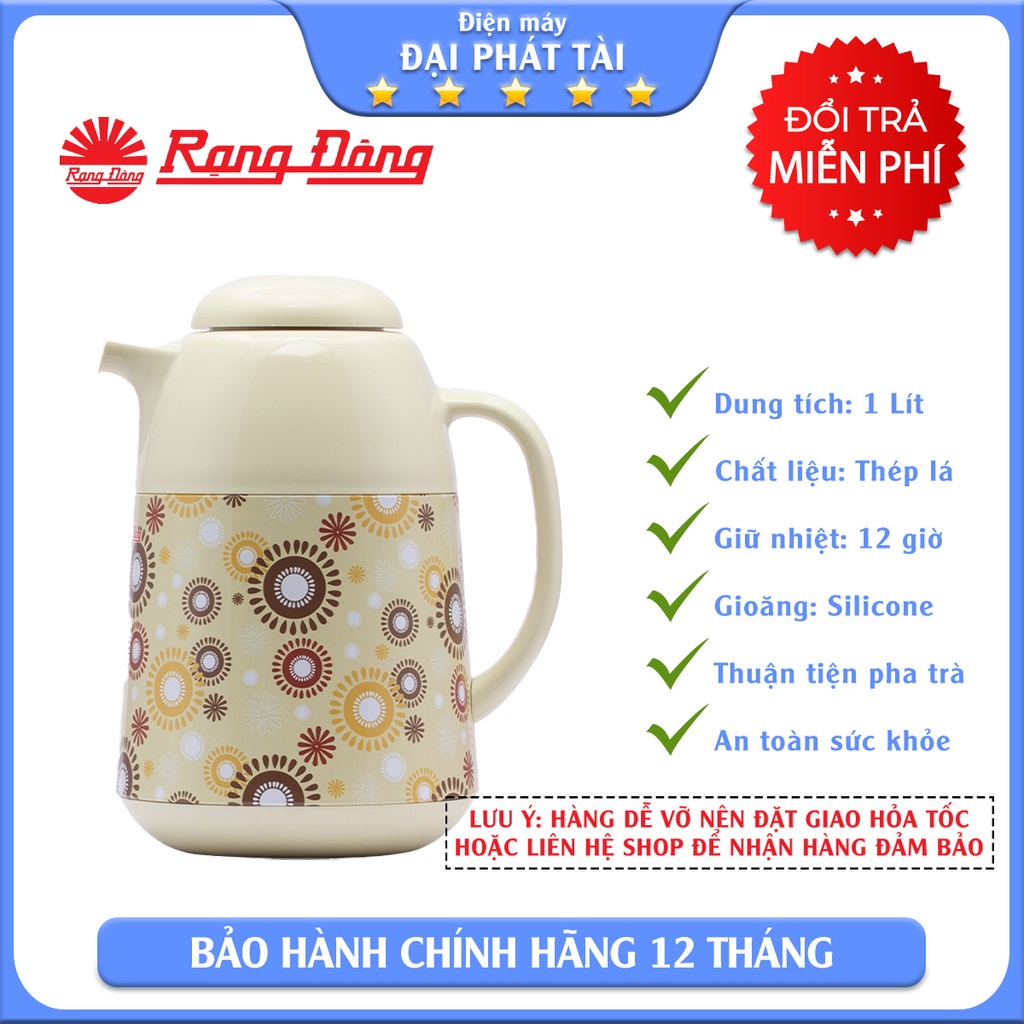 Phích nước nóng Rạng Đông 1L RD 1045 TS.E hoa văn ngẫu nhiên