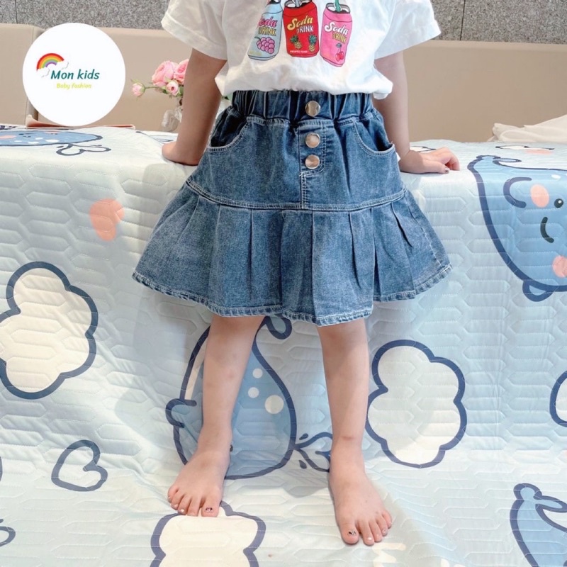 Chân váy cho bé gái, chan vay jean be gai, chân váy trẻ em Monkids xếp ly thời trang