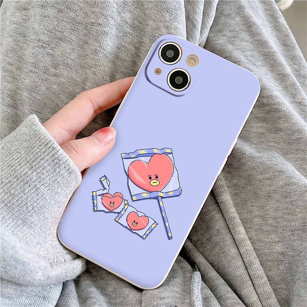 Ốp lưng iphone mềm viền vuông chống sốc hình kẹo tim hồng ngộ nghĩnh 14 13 12 11 Pro Max SE X XR XS 8 7 6 Plus e5474