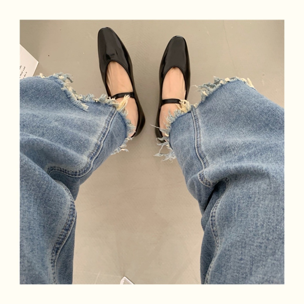 Giày Da Đế Bằng Phối Khóa Cài Màu Bạc Phong Cách Pháp Thời Trang Cho Nữ