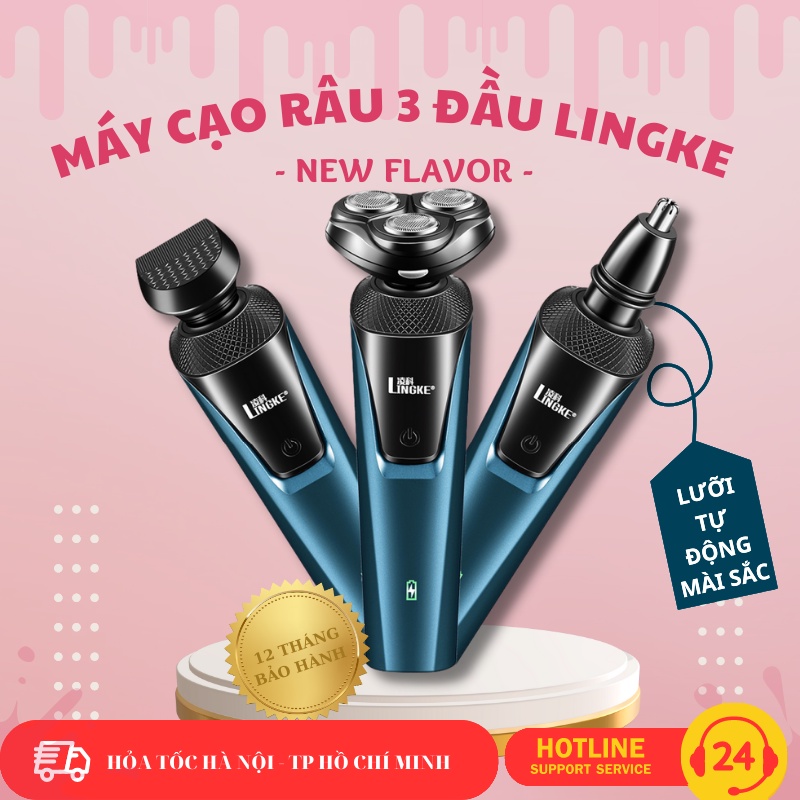 Máy cạo râu đa năng 3 lưỡi kép Lingke 3 trong 1 cạo sát sạch êm, chống nước bảo hành 12 tháng