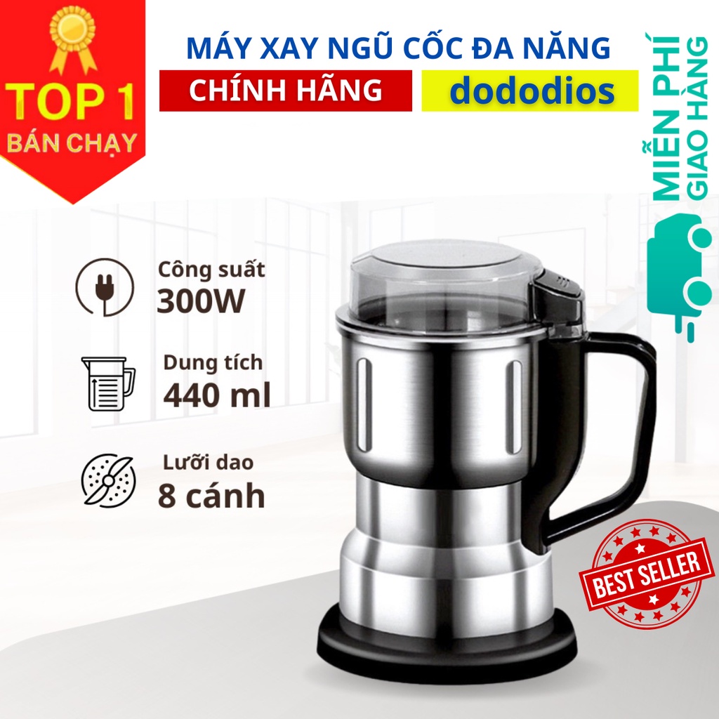 Máy Xay Hạt Khô Tiêu Chuẩn Châu Âu, Xay Ngũ Cốc Mini Công Suất 300w Lưỡi Dao 6 Cánh Thân Máy Bằng Thép Không Gỉ