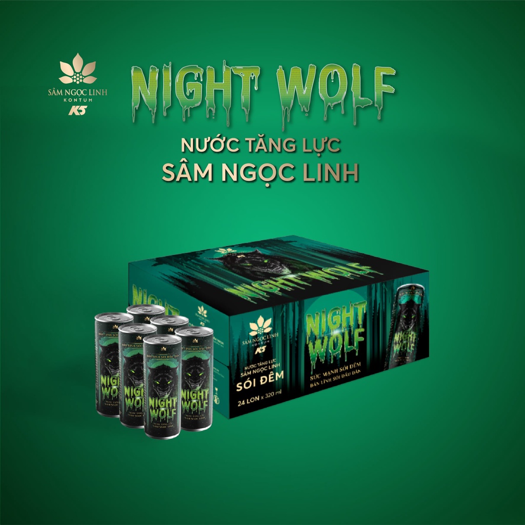 Nước tăng lực NIGHT WOLF K5 từ sâm Ngọc Linh (pack/6 lon)
