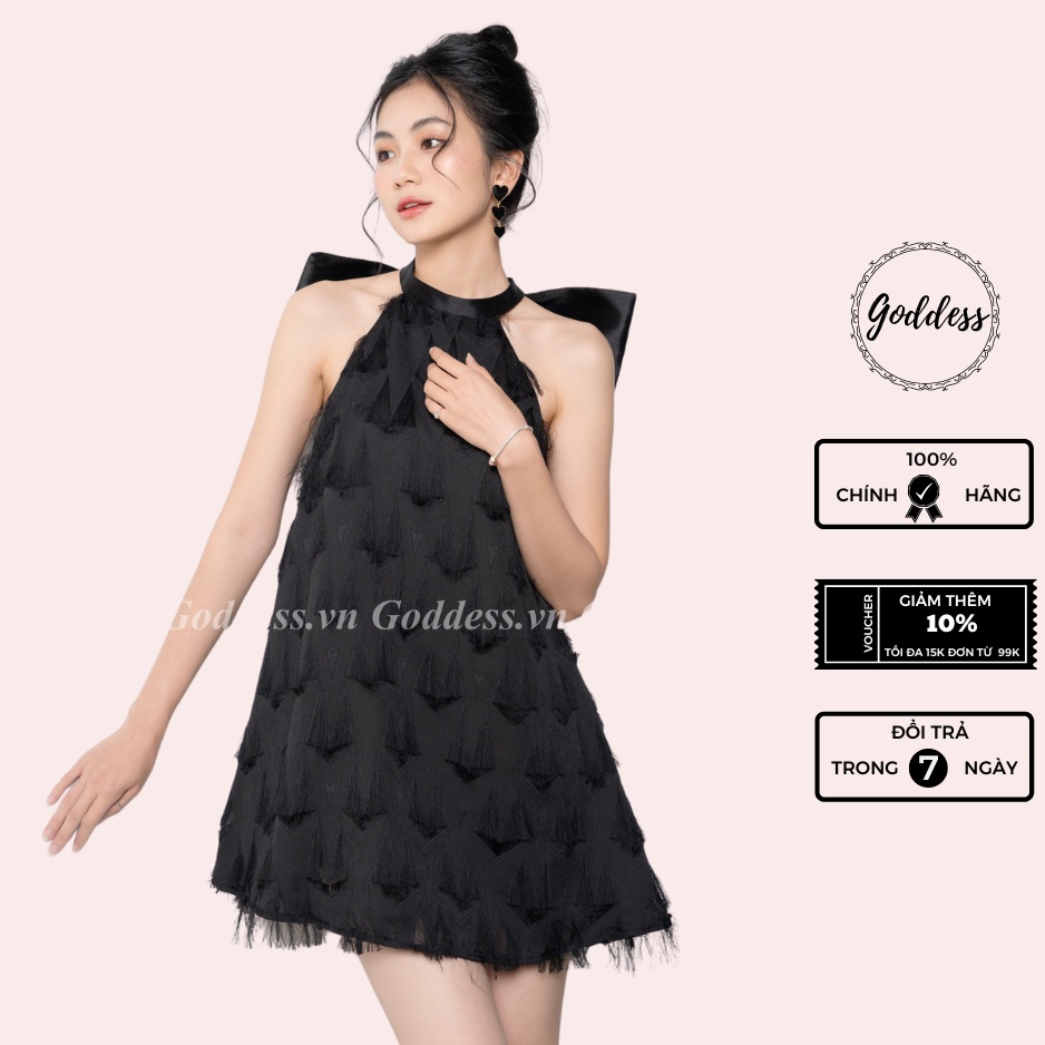 Áo Váy Yếm Ba Lỗ Thiết Kế Nơ Sau Bản To Họa Tiết Lông Mềm Kiểu Dáng Tiểu Thư Goddess
