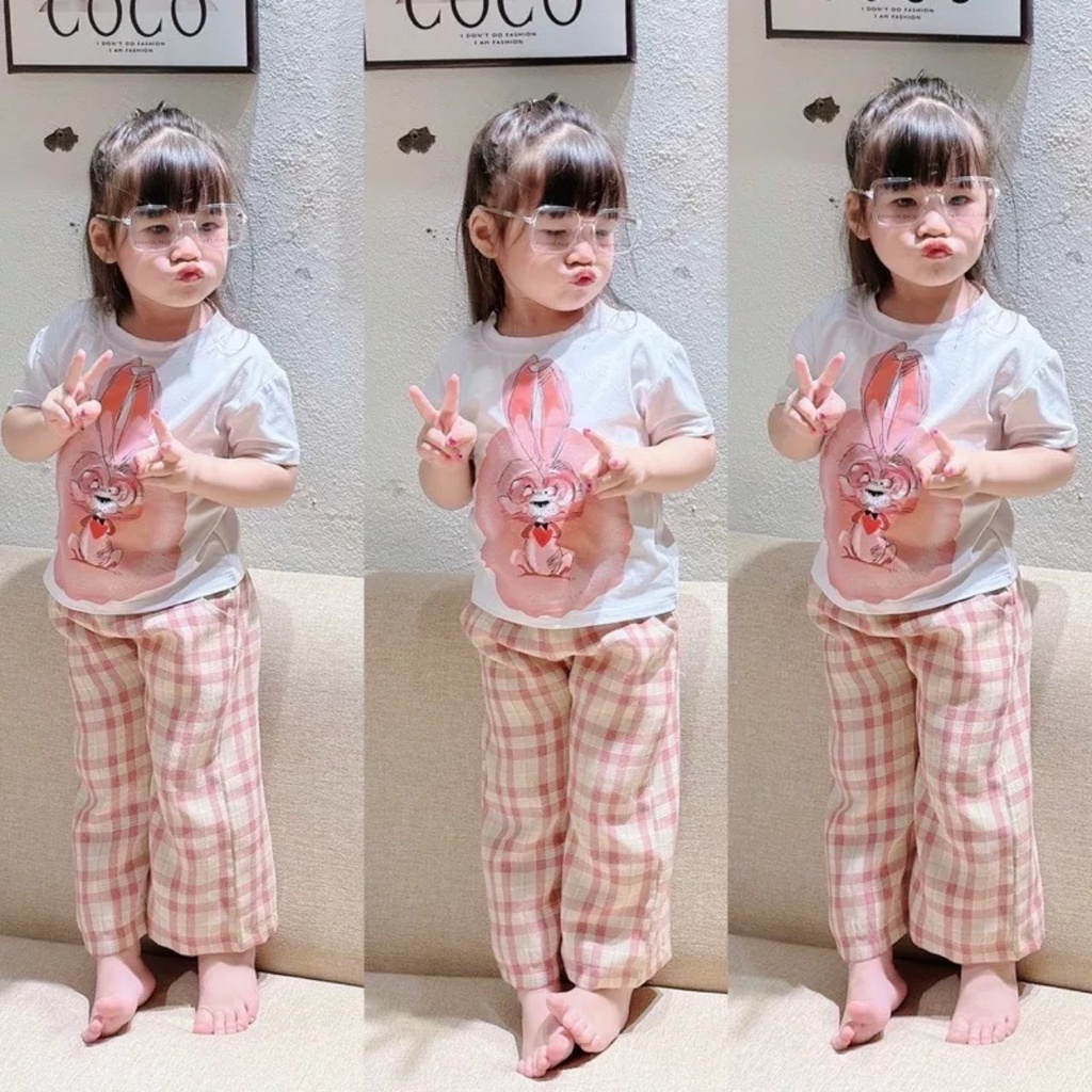 Bộ đồ bé gái in thỏ kết hợp quần thô mềm cho bé từ 10-22kg