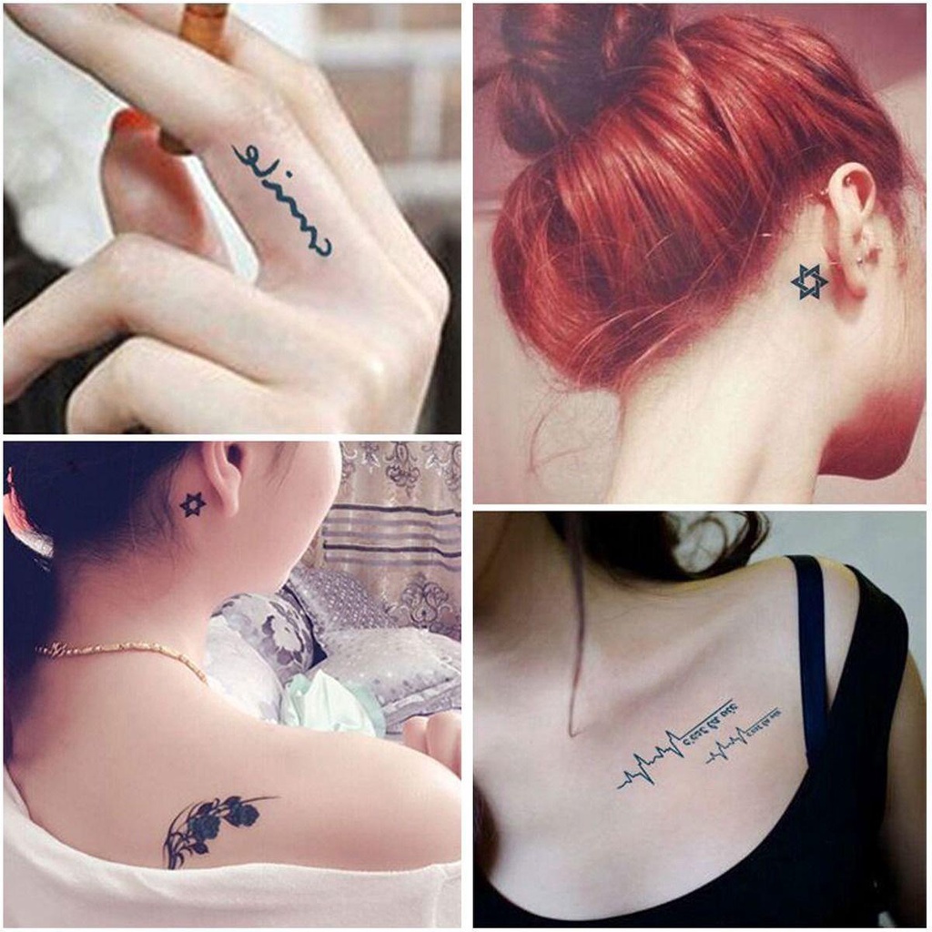 ☎ (Giá Hủy Diệt)Chữ cái tiếng anh hình xăm dán nam nữ màu đen cá tính thời trang học sinh chống thấm nước bền đẹp hoa an