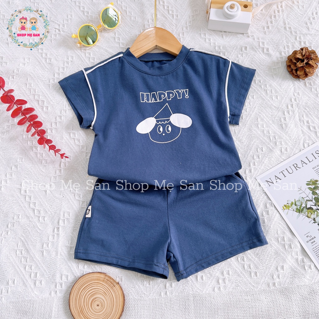 Bộ Cộc Tay Bé Trai, Bộ Hè Bé Trai  Hàng Xuất Cao Cấp Với Phong Cách Thể Thao Hoạ Tiết Chó Happy Đáng Yêu