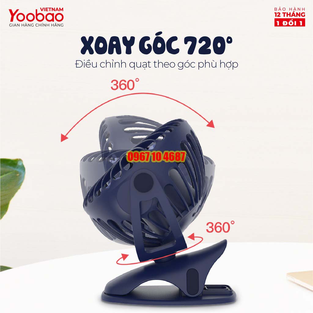 Quạt sạc mini để bàn YOOBAO F04 6400 mAh Xoay 720 độ đế kẹp đa năng - Hàng chính hãng - Bảo hành 12 tháng