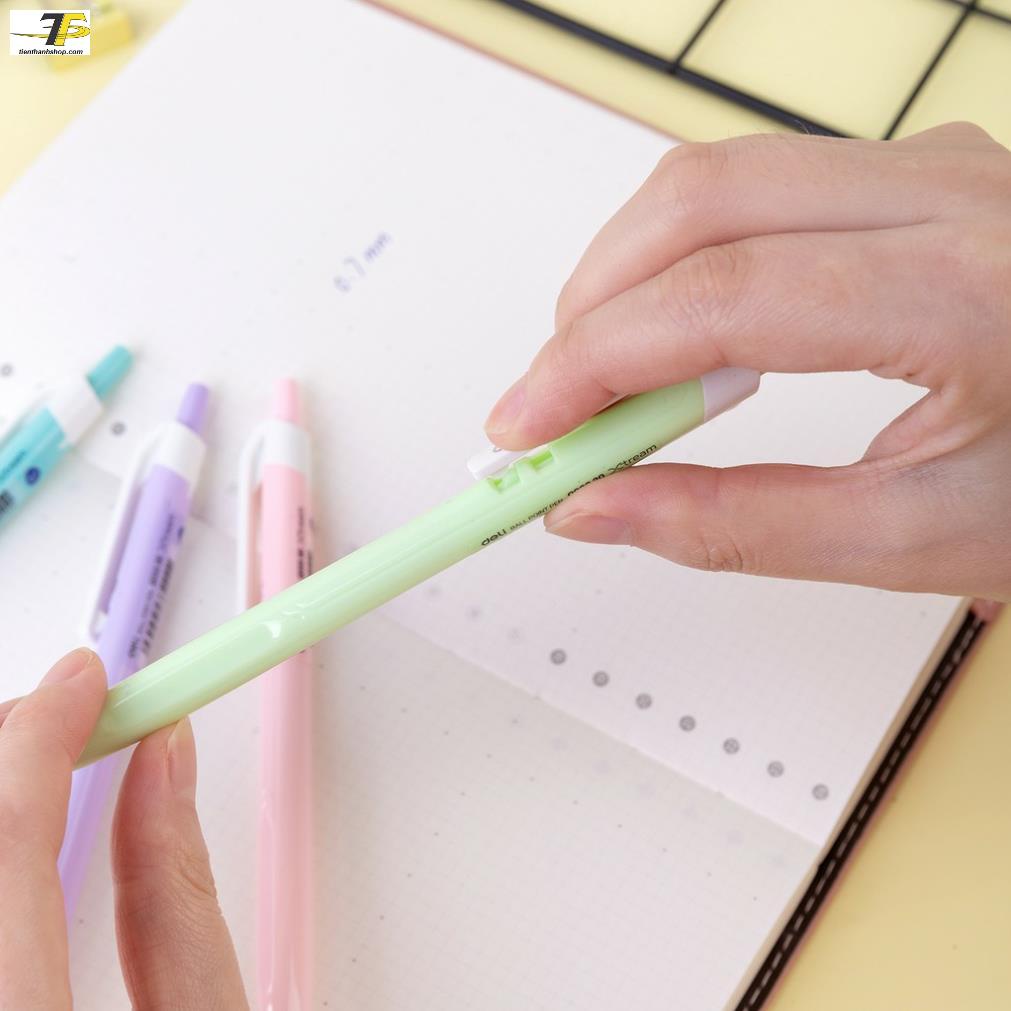 Bút bi bấm cao cấp mực xanh ngòi 0.7mm - DELI Q03336 , viết nét đều trơn tru