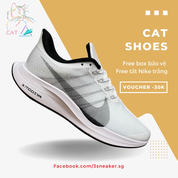 Giày Nike_Zoom X Pegasus 35 Turbo 2.0 White Black, Zoom X 35 Trắng Logo Đen; Full Box, Phụ Kiện, Tặng Vớ Trắng