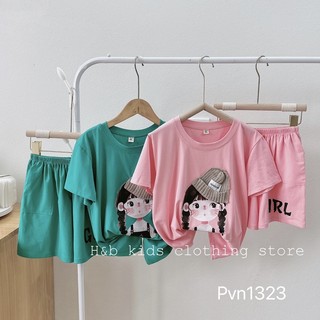 Bộ cộc tay size đại bé gái từ 20-40kg. Sét bé gái đội mũ chất cotton mềm mịn 4 chiều