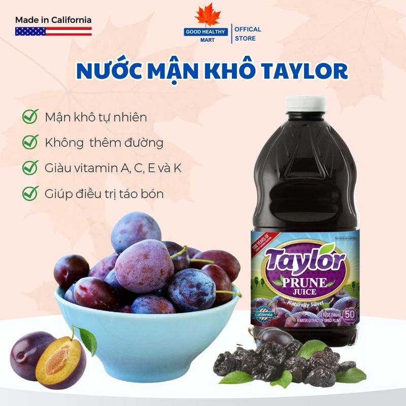 Nước Mận ,Nước Ép Mận ( Ít Đường ) Tự Nhiên Taylor 946ml Naturally Prune Juice - 946ML